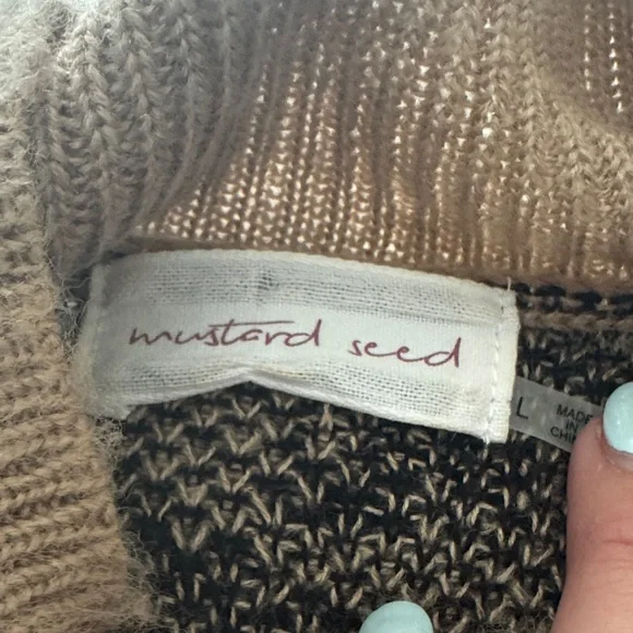 Mustard Seed Tan and Black Leopard Turtleneck Sweater - Picture 2 of 5